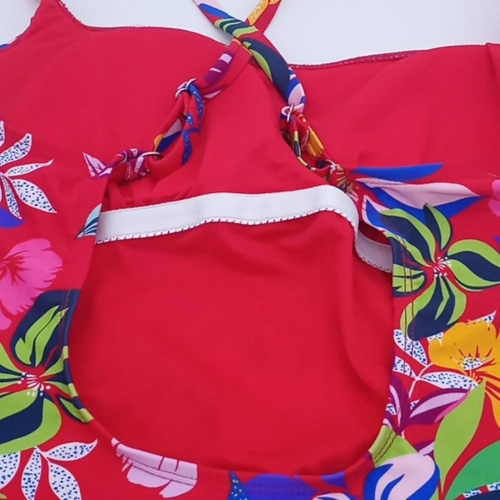 Sold! Caribbean Joe Tropical Print One Piece Swimsuit Red‎ 14 NWOT - Picture 7 of 13
